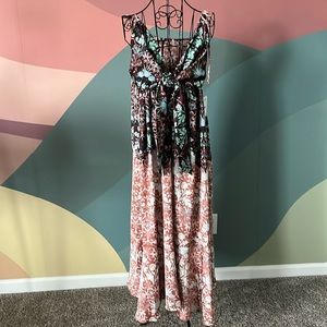 Free People Sun Bleached Tie-front Maxi Dress chocolate ombré XL